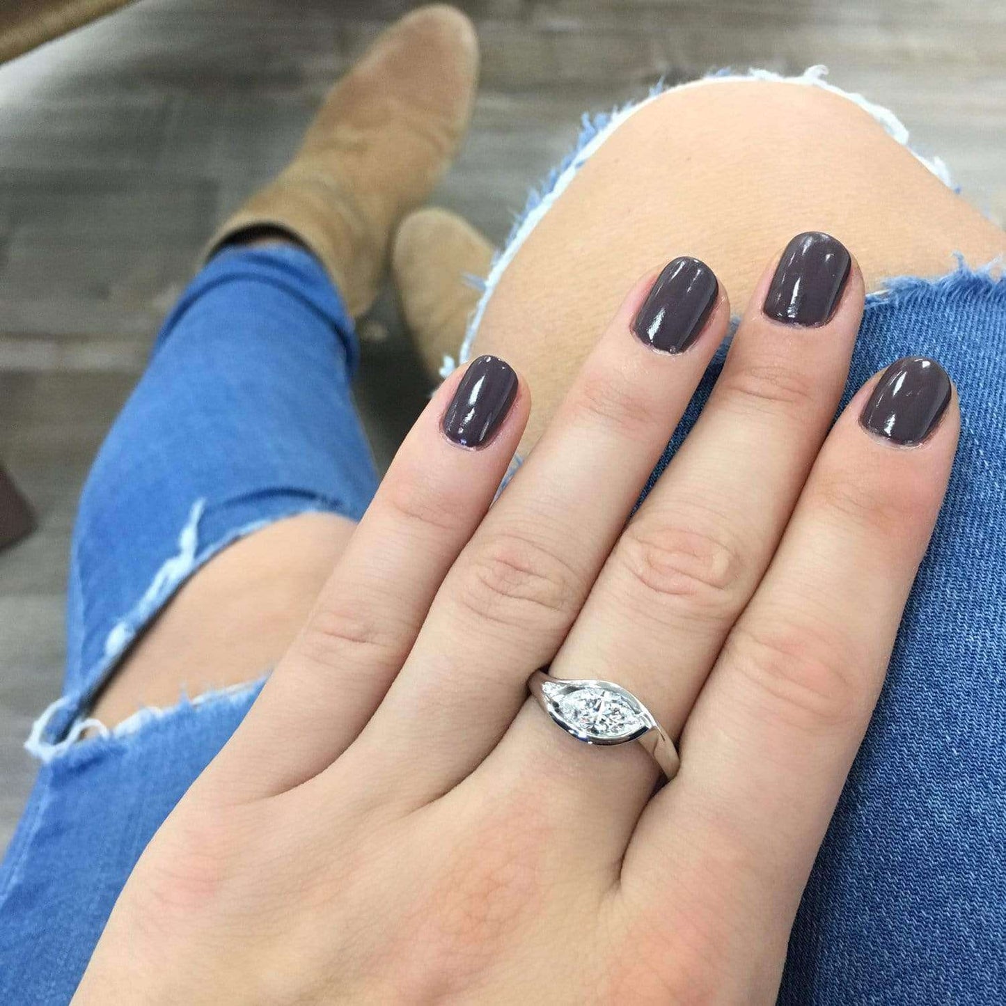 1.02 Carat Natural Diamond Solitaire Marquise Cradle Ring