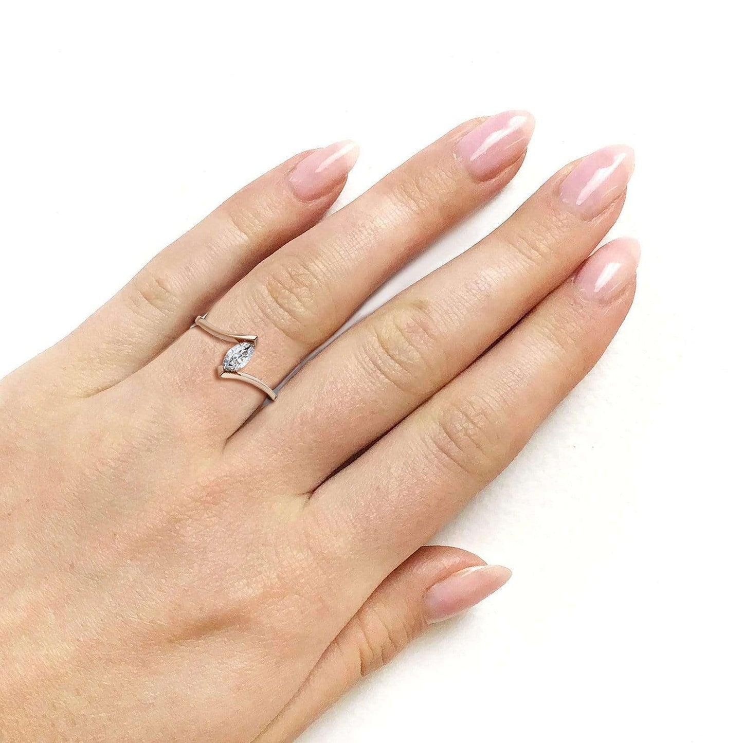 0.51 Carat Natural Diamond Solitaire Marquise Bypass Ring