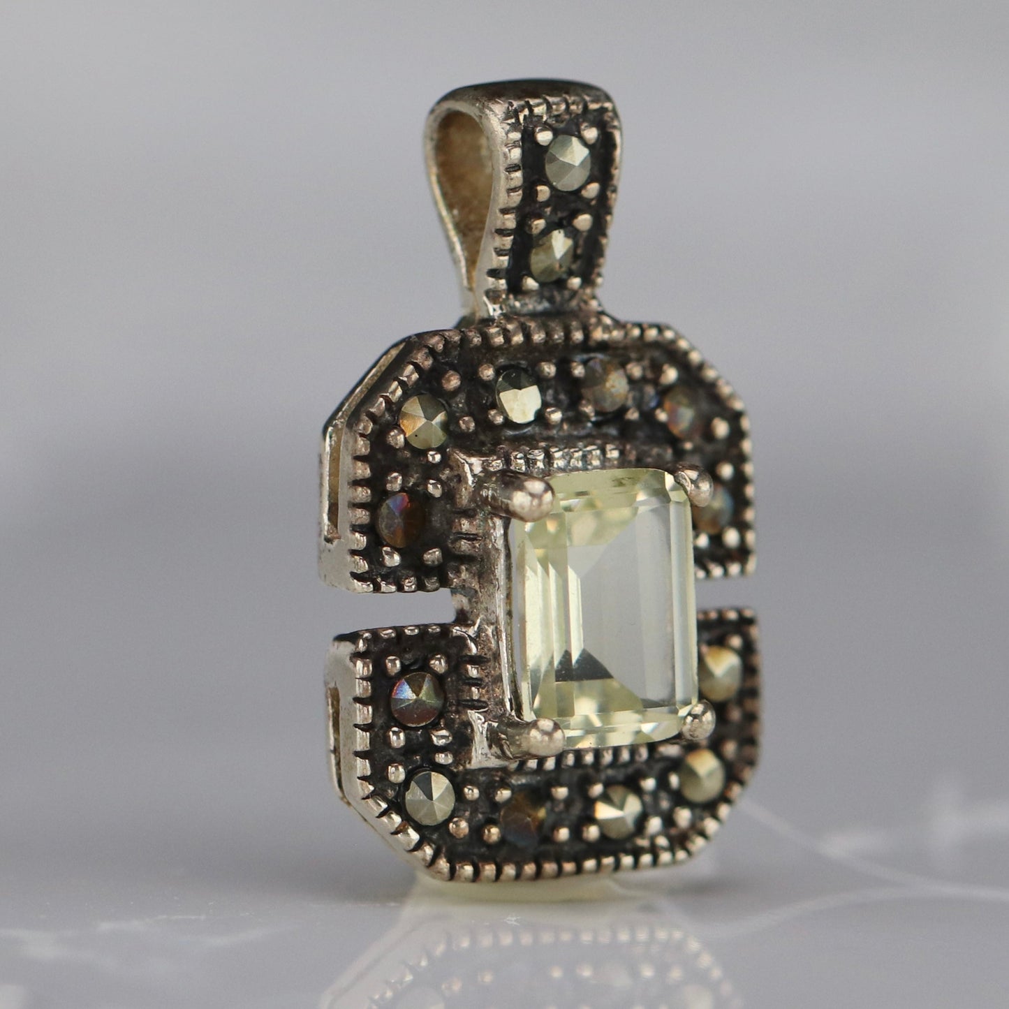 Citrine and marcasite pendant in sterling silver