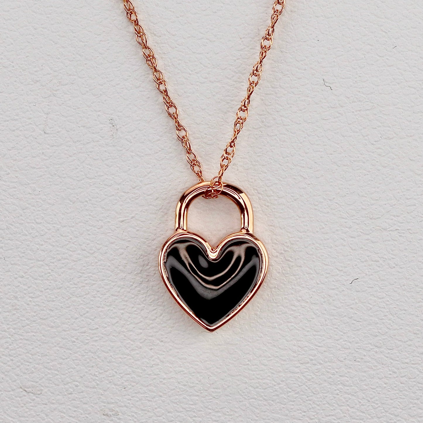 14k rose gold black enamel mini heart necklace