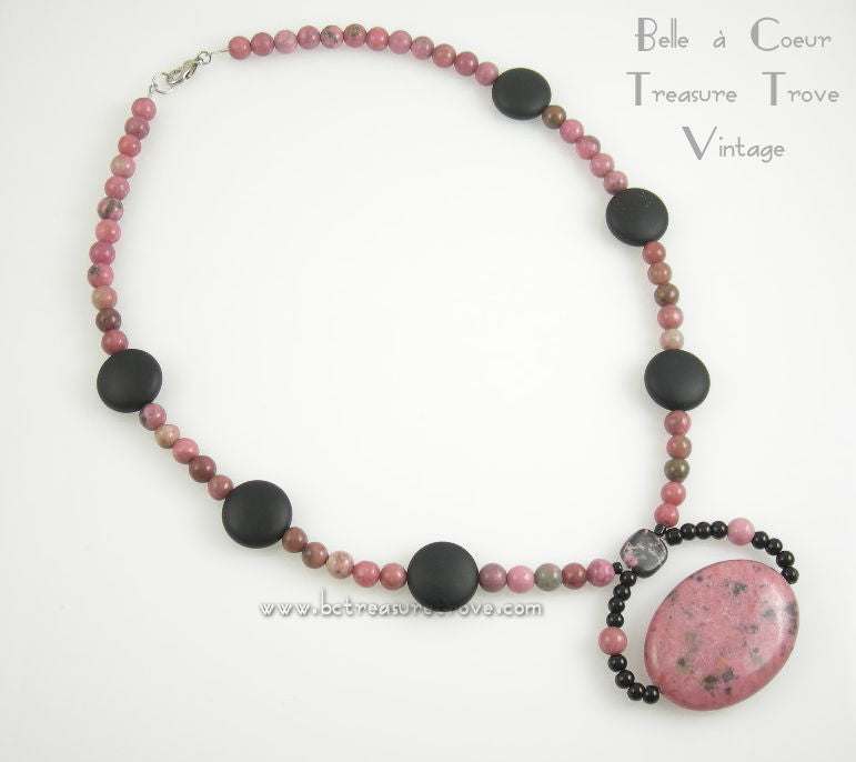 Rhodonite & Black Onyx Necklace OOAK Handmade Artisan