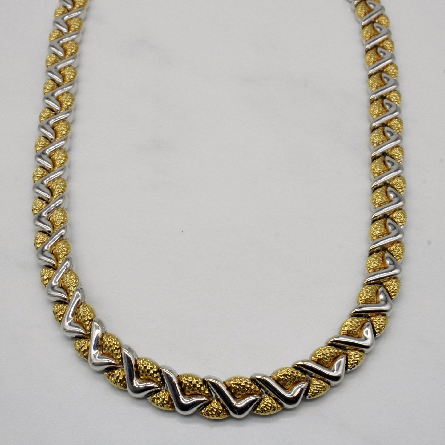 Chimento 18k Yellow White Gold Silk Woven Wave Textured Necklace with Accent Diamond | 17 | 0.015ctw