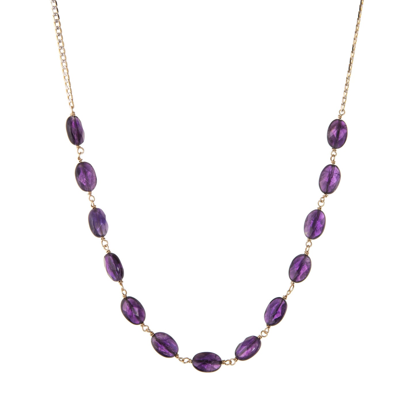 Amethyst Pebble Necklace Vintage 14k Yellow Gold 17.5 Figaro Link Fine Jewelry