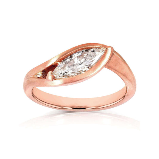 0.96 Carat Natural Diamond Solitaire Marquise Satin Cradle Ring