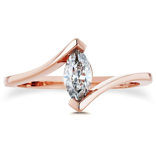0.51 Carat Natural Diamond Solitaire Marquise Bypass Ring
