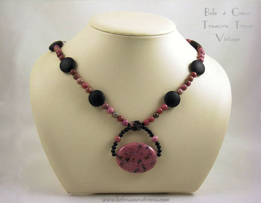 Rhodonite & Black Onyx Necklace OOAK Handmade Artisan