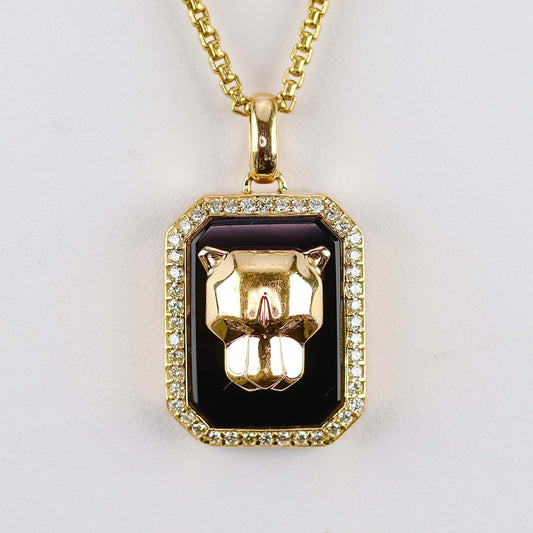 RESERVED: PAYMENT 8 OF 10: Onyx and diamond Panther necklace by Effy in 14k yellow gold