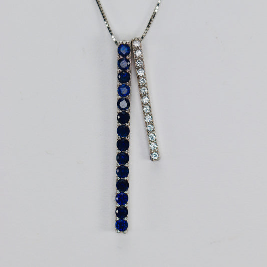 Blue and white lab grown sapphire necklace in white gold