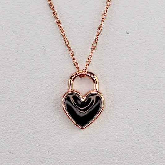 14k rose gold black enamel mini heart necklace
