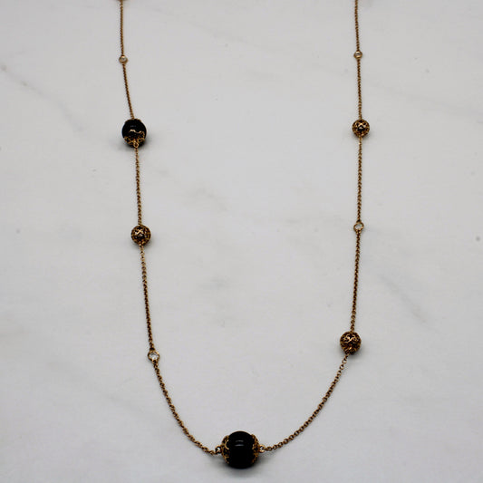 Birks' Onyx & White Sapphire Bead Necklace | 28.00ctw, 0.35ctw | 44 |