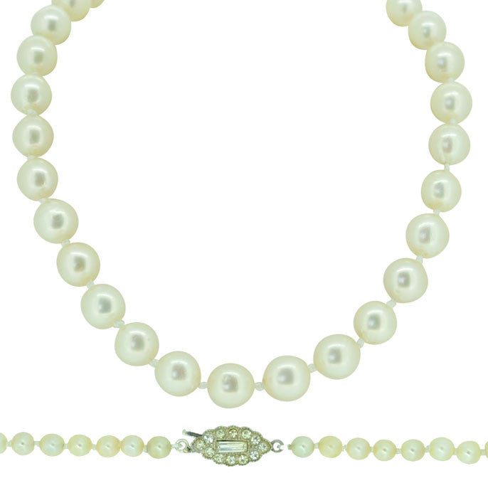 Cultured Pearl Necklace With Diamond Clasp