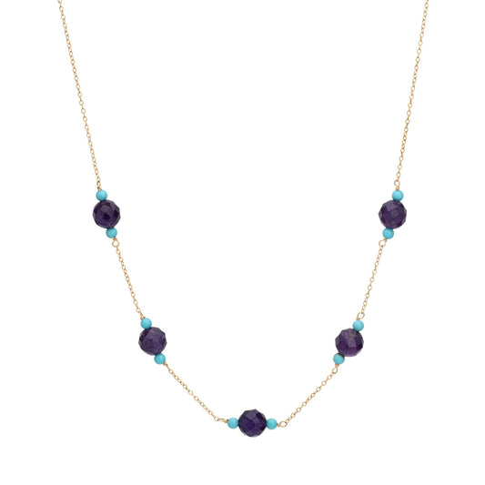 Amethyst Turquoise Necklace Choker Estate 14k Yellow Gold 16 Mixed Gemstones