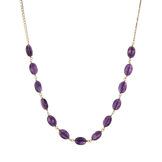 Amethyst Pebble Necklace Vintage 14k Yellow Gold 17.5 Figaro Link Fine Jewelry