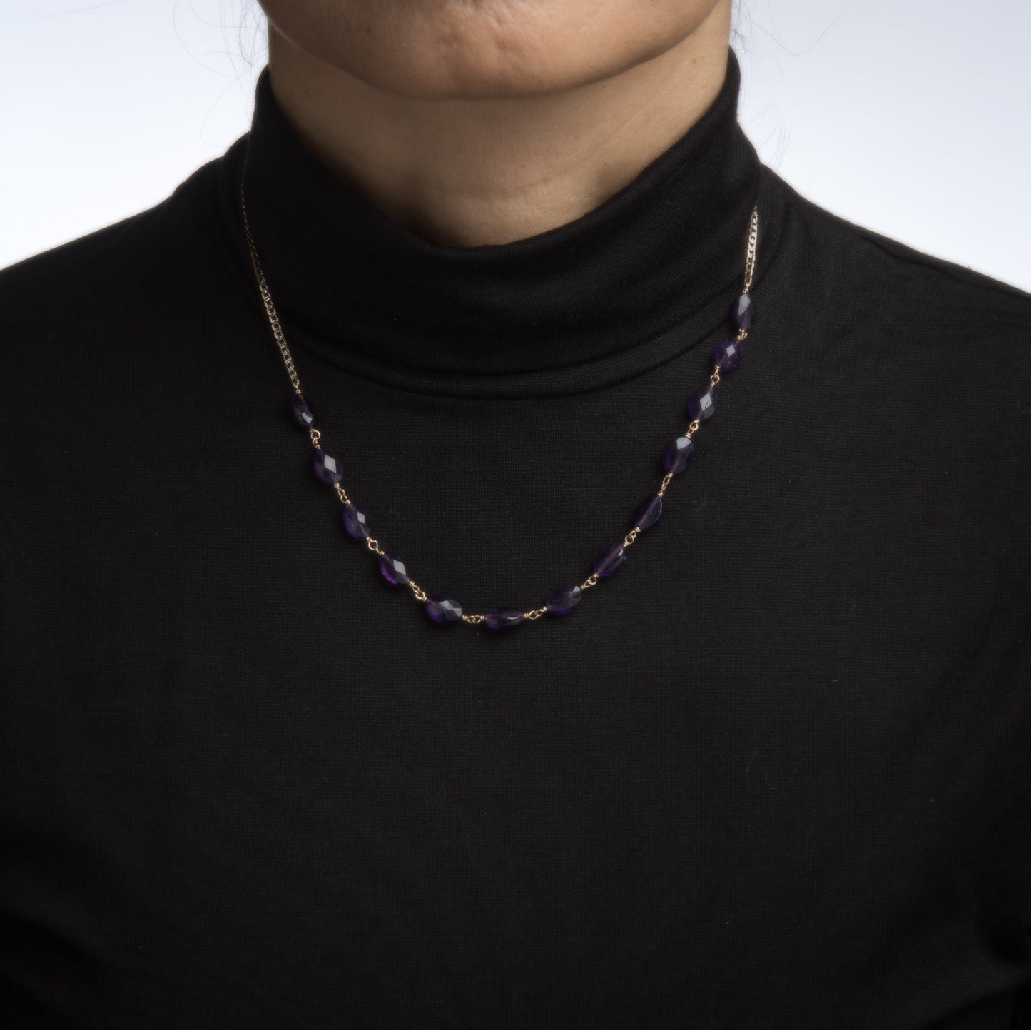 Amethyst Pebble Necklace Vintage 14k Yellow Gold 17.5 Figaro Link Fine Jewelry